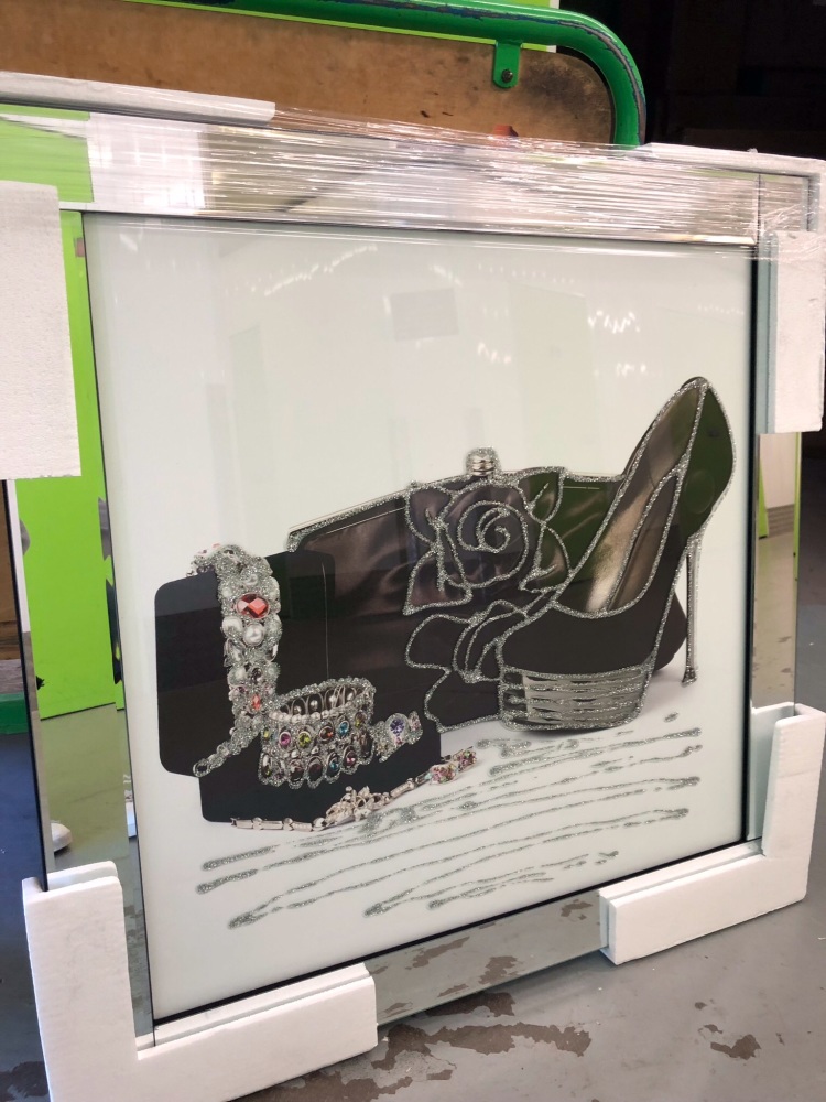 Mirror framed art print Bejewelled Shoe & Jewellery