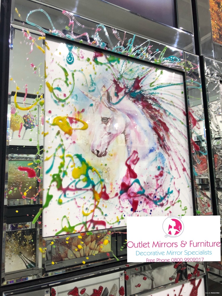 Mirror framed Liquid art Colourful Unicorn  60cm x 60cm