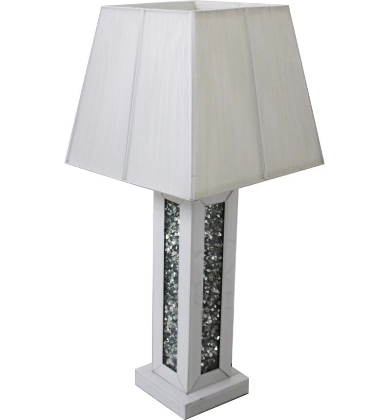 Mirrored Table Lamp Sparkly Diamond Crush Silver or Black or Cream Angular Shade 