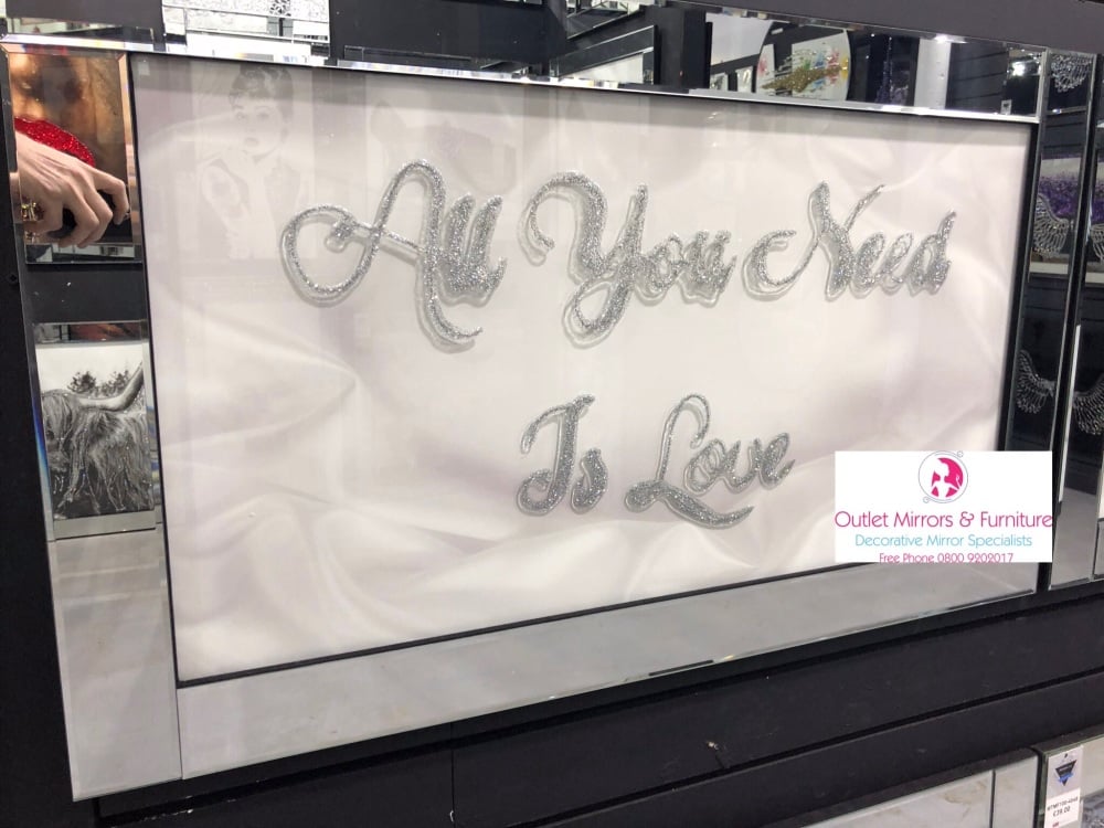 Mirror framed art print " Sparkle All you Need is Love" 100cm x 60cm 