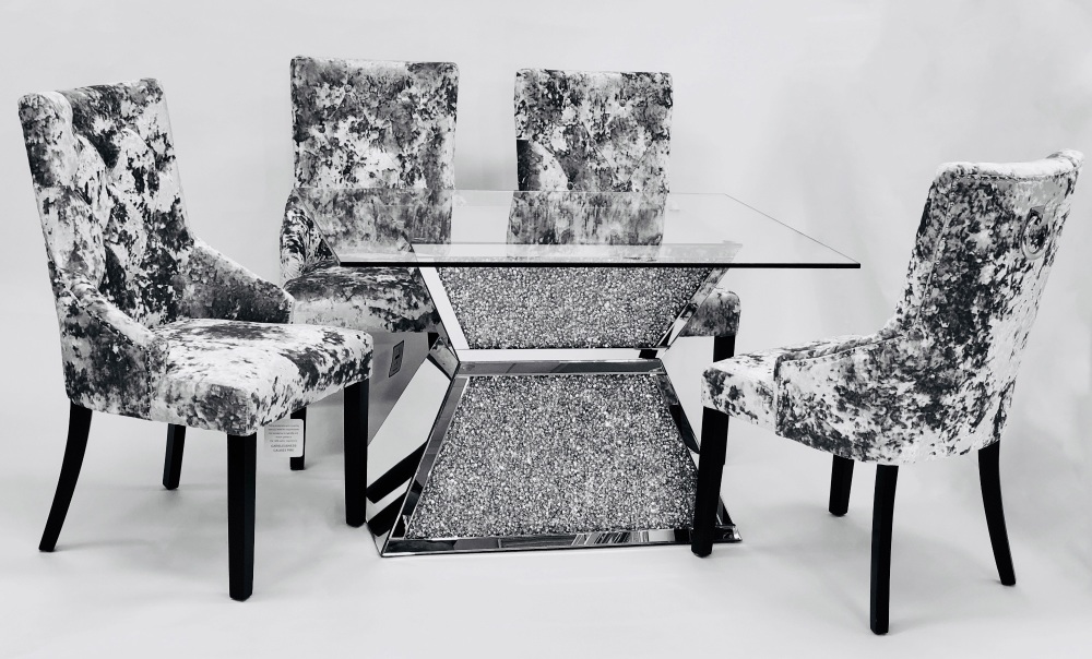 * Diamond Crush Sparkle Mirrored  Dining Table "Prism" Large 150cm