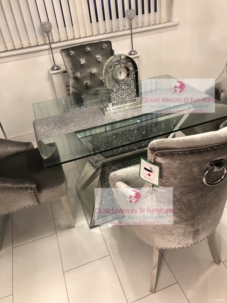 * Diamond Crush Sparkle Mirrored  Dining Table "Prism" Large 150cm
