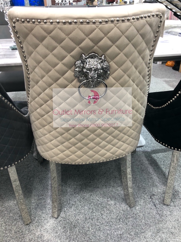 Majestic Lion Back Dining Chair Quilted Stitch Back Design in Minx with Chrome Leg