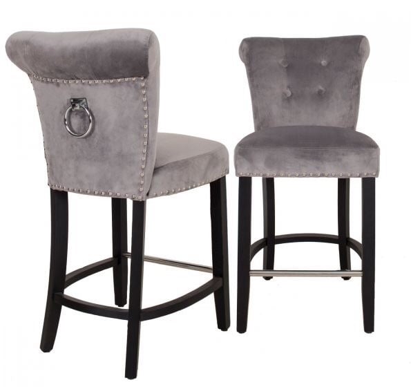 Knocker Back Stool in Grey Velvet