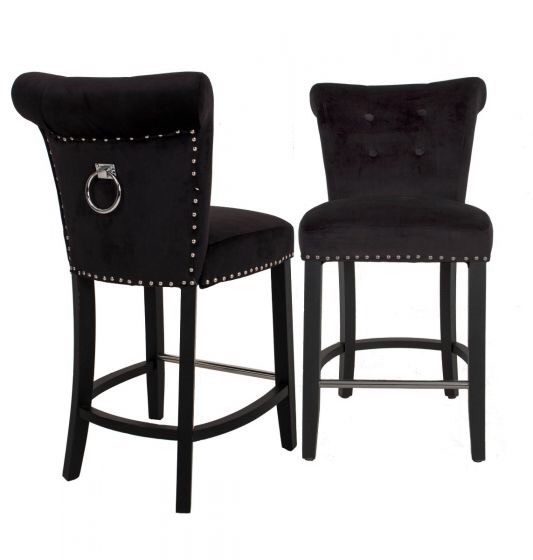 Knocker Back Stool in Black Velvet