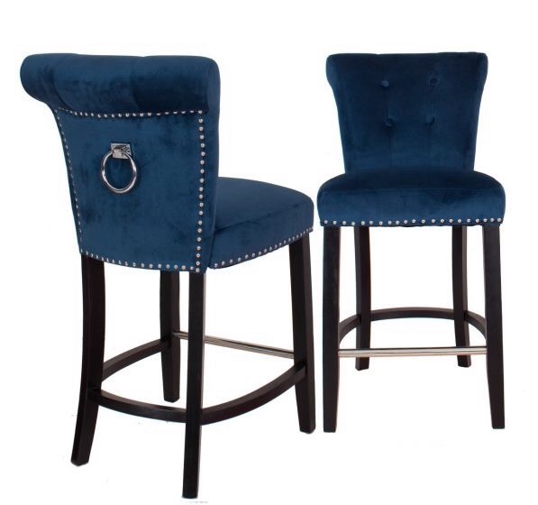 Knocker Back Stool in Teal Blue Velvet