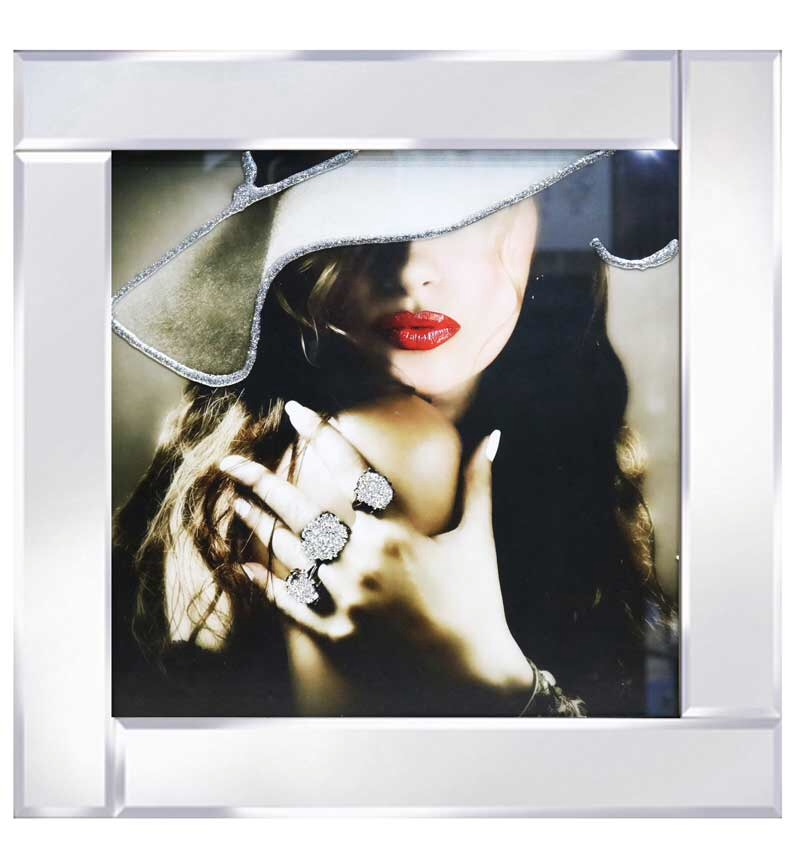 Mirrored framed Liquid Art "Diamond Rings Glamour Lady"