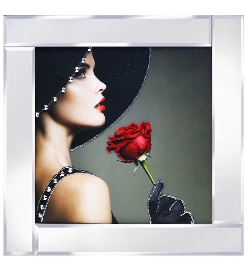 Mirrored framed Liquid Art "Glamour Lady Rose"