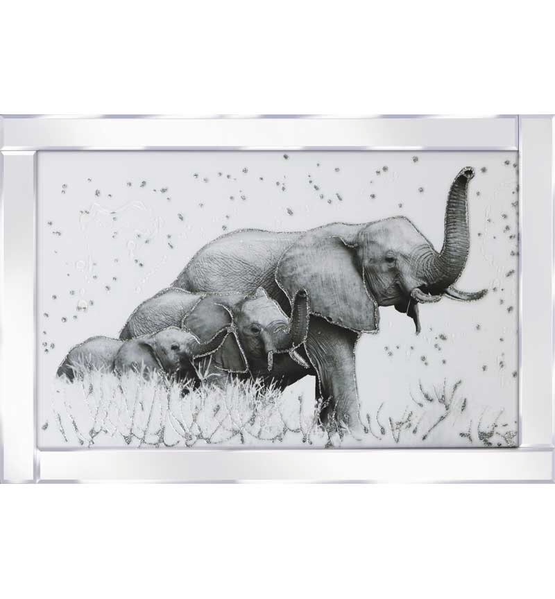 Mirror framed art print " Mother Elephant & Calf" 100cm x 60cm 