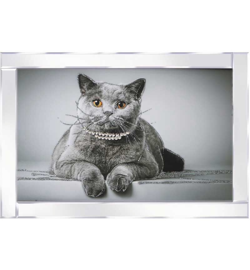 Mirror framed art print " Sparkle Cat" 100cm x 60cm 