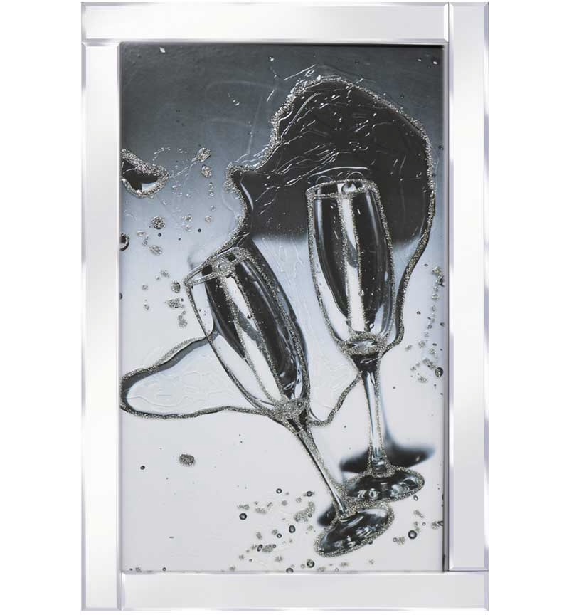 Mirror framed art print "Champagne Flutes" 100cm x 60cm 