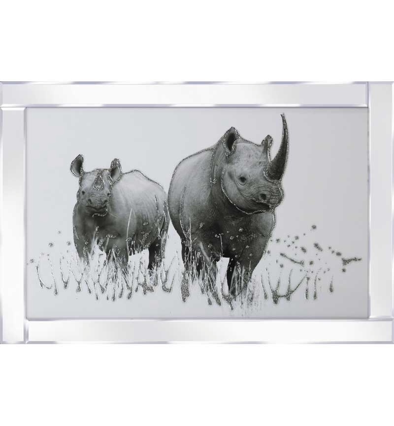 Mirror framed art print " Rhinos" 100cm x 60cm 