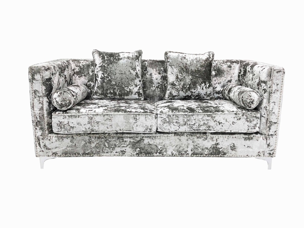 Crush Grey Silver Velvet 2 seater Sofa