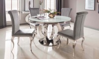 Orion Round White Glass Top Dining Table 1300mm