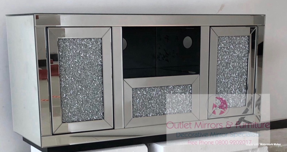 * Diamond Crush Sparkle Mirrored TV Entertainment Unit 110cm wide in stock
