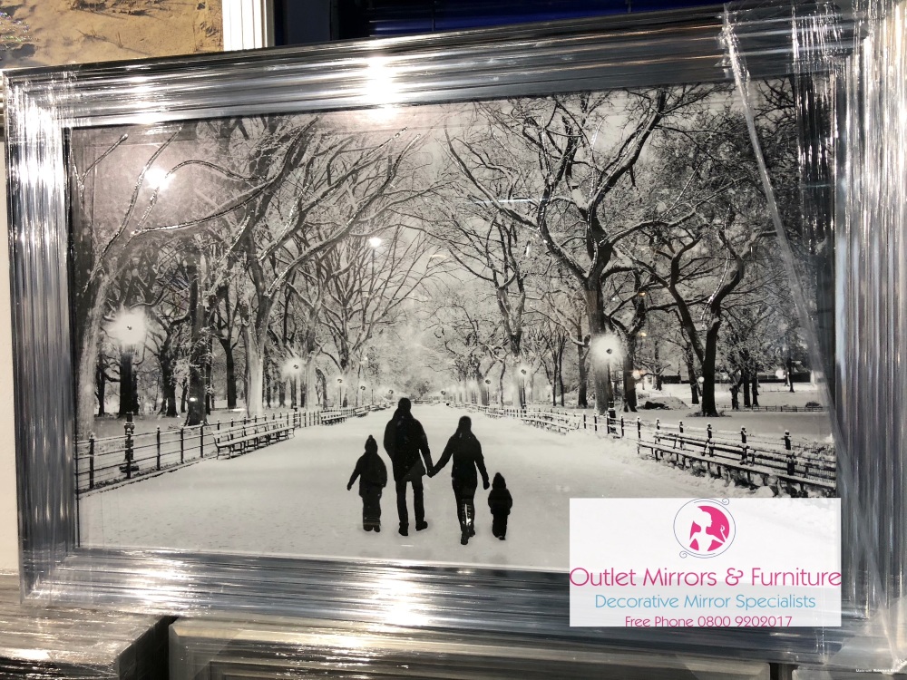 Winter Walk Family of 4 in a Chrome stepped framed 114cm x 74cm  