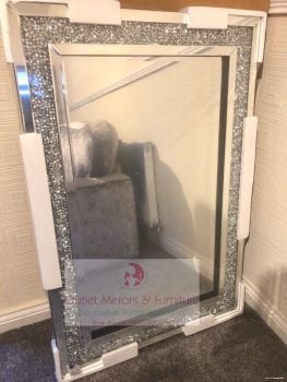 Large Crushed Diamond Jewel Framed Silver Bordered Wall-Mounted Mirror 40x60cm