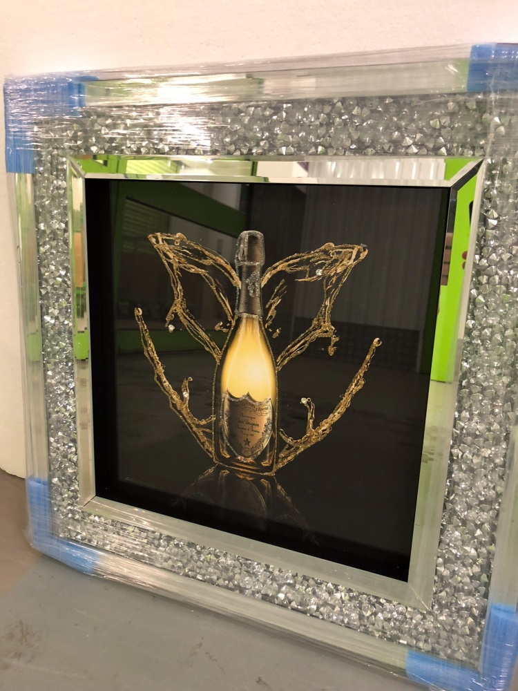 mirrored frame large silver 4 Cocktail glass 3D glitter art mirrored picture