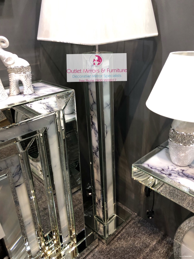 Mirror Marble Effect Floor Lamp With Silver Or White Shade