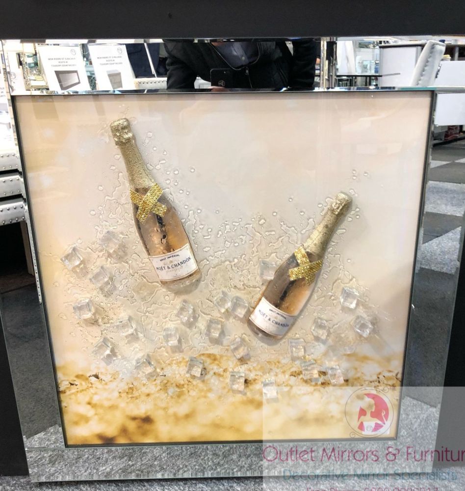 ** 3d Moet Champagne Glitter Art Mirrored Frame ** 87cm x 87cm large