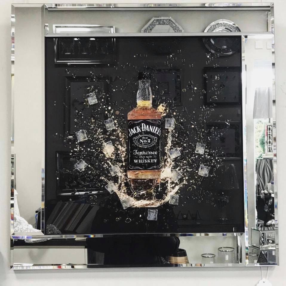 ** 3d Jack Daniels wall Art  Mirrored Frame ** 65cm  x 65cm