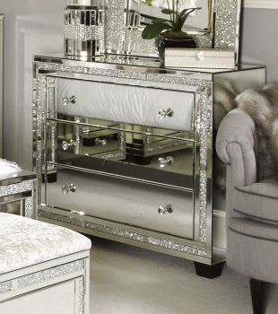 * Crush Sparkle Crystal Mirrored Milano 3 draw Large Chest 