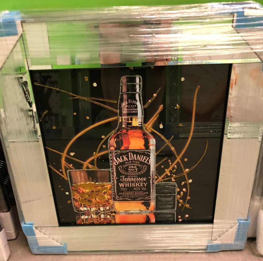 ** Jack Daniels Glitter Art Mirrored Frame ** 55cm x 55cm  in stock for a quick delivery