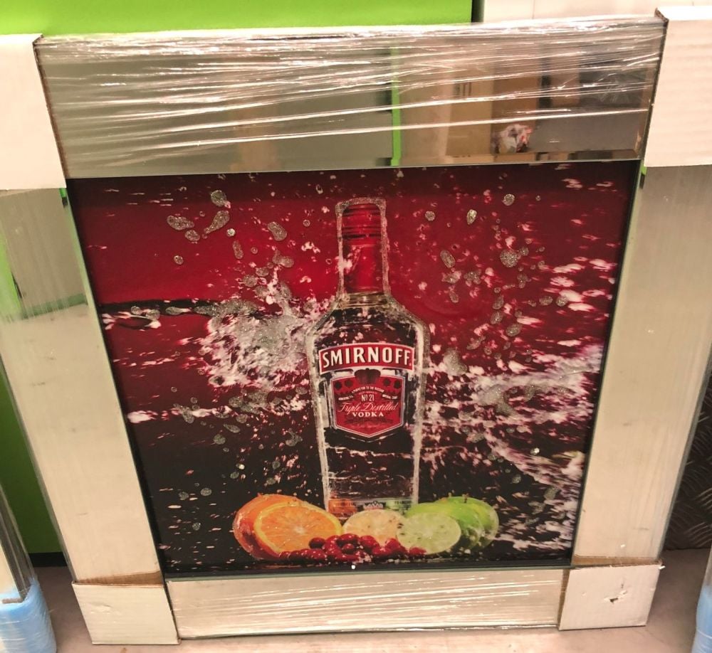 ** Smirnoff Vodka Glitter Art Mirrored Frame ** 55cm x 55cm in stock for a fast delivery