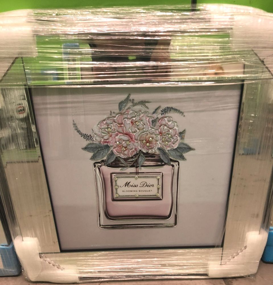 Mirror framed Sparkle Glitter Art "Miss Dior Blooming Bouquet" in stock for a fast delivery