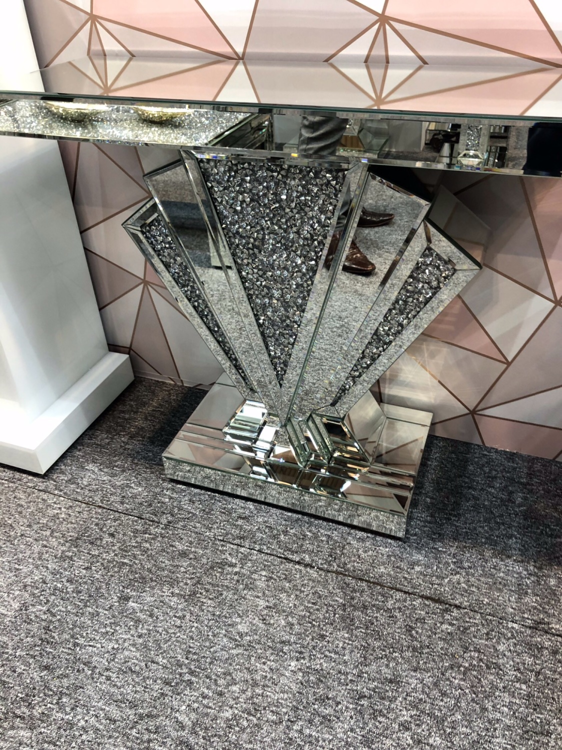 art deco venetian mirrored console table