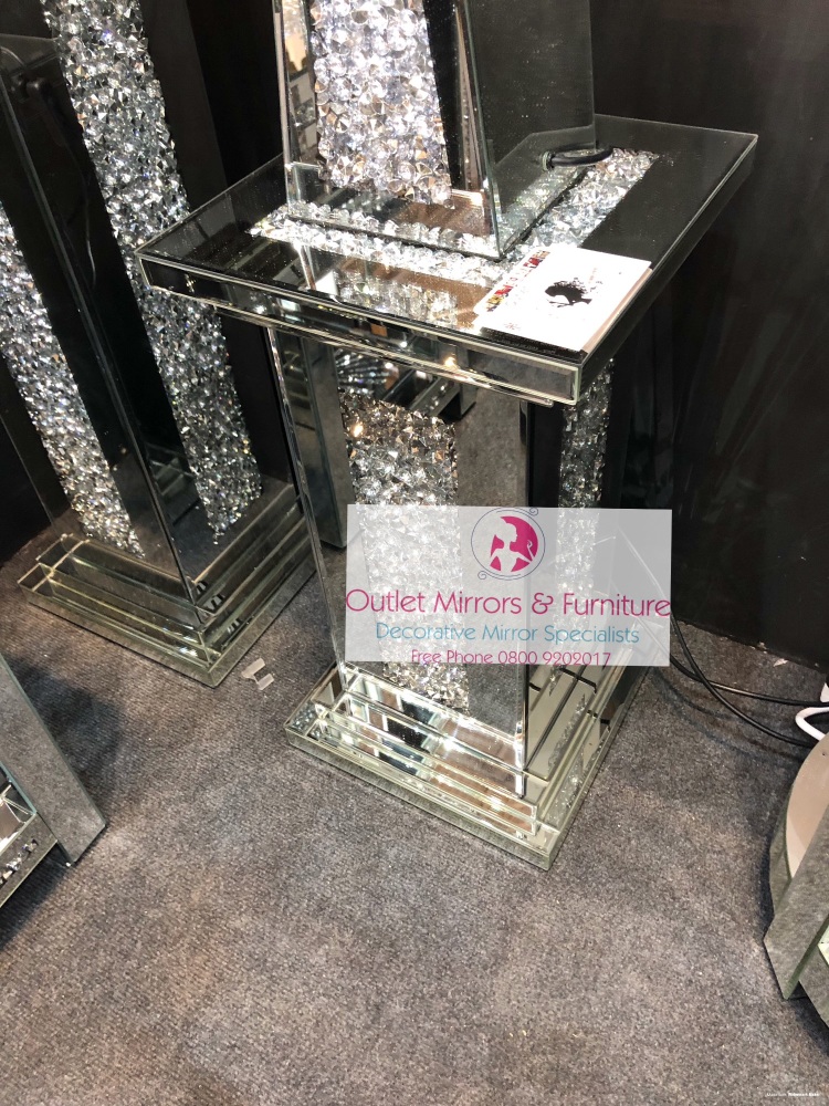 * New Diamond Crush Sparkle Crystal  Mirrored Pedestal Lamp Table 56cm 
