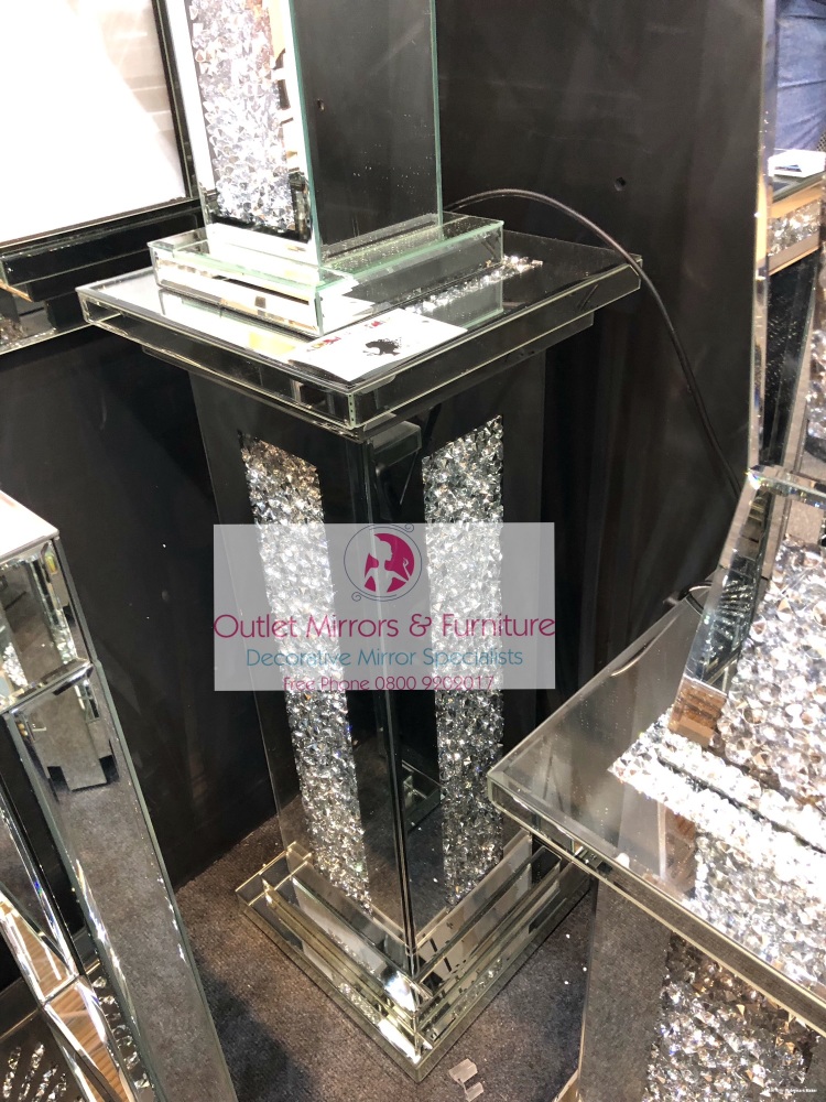 * New Diamond Crush Sparkle Crystal  Mirrored Pedestal Lamp Table 76cm 
