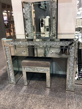 * Package Deal Diamond Crush Crystal Monica Mirrored Dressing Table / Console, stool and tri fold mirror  package deal  