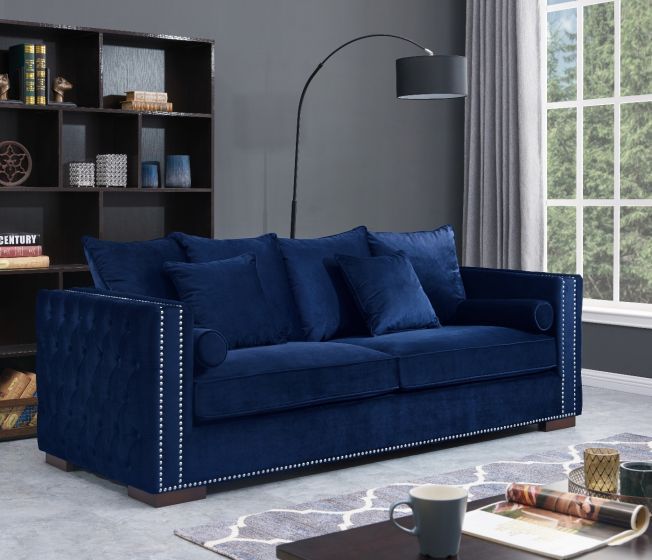 Moscow Package deal 3 Seater, 2 Seater & Armchair cushioned back buttoned sides in Blue Velour