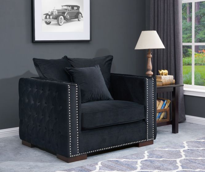 Moscow Settee Package deal 3+1+1 cushioned back buttoned sides in Black Velour