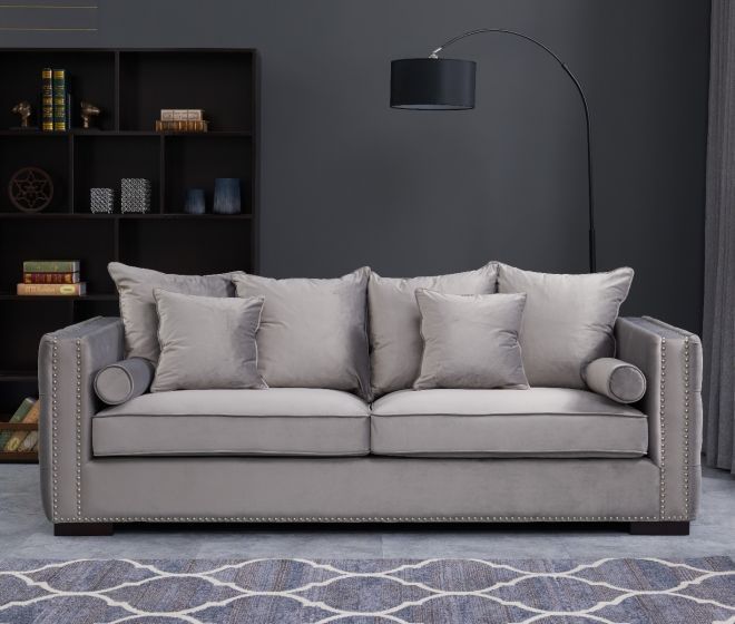 Moscow 3 Seater & 2 Seater cushioned back buttoned sides in grey Velour
