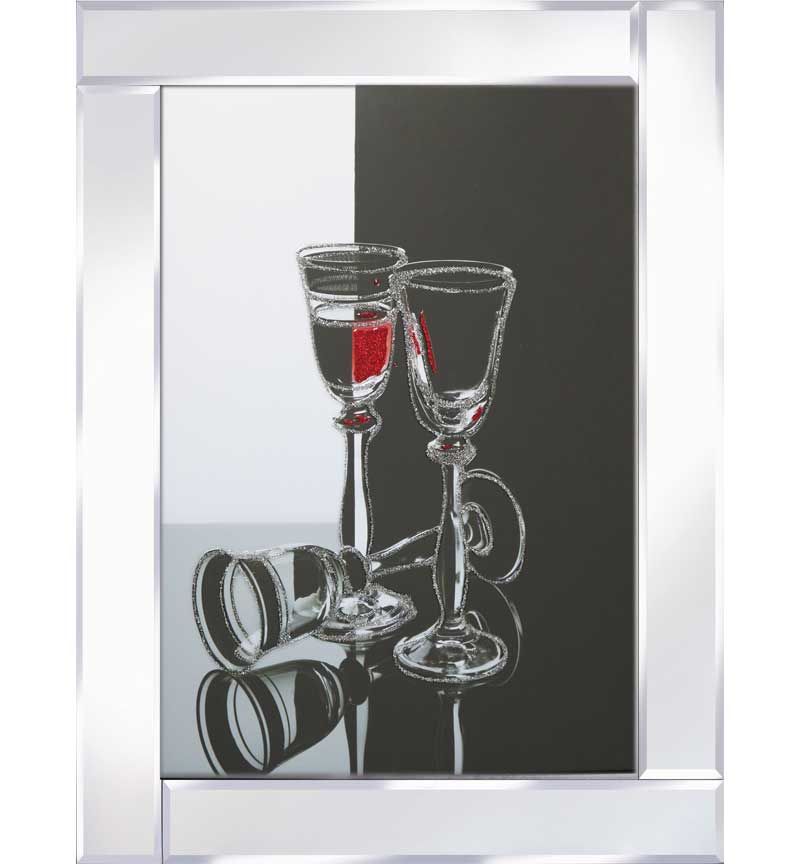Mirror framed art print "Trio of Wine Glasses" 75cm x 95cm 