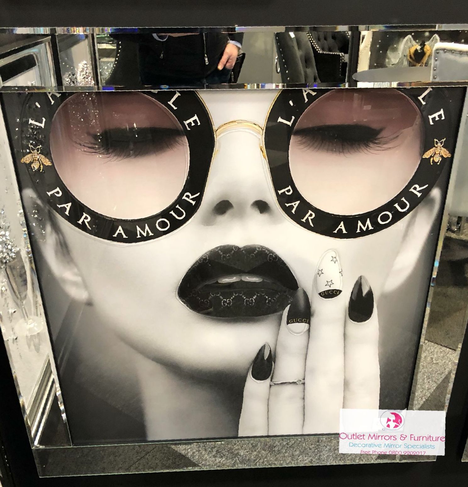 Media Art Chanel Mirror Framed sparkle Art 85cm x 85cm