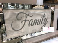 Family Script Sparkle Art in a mirrored frame 114cm x 64cm