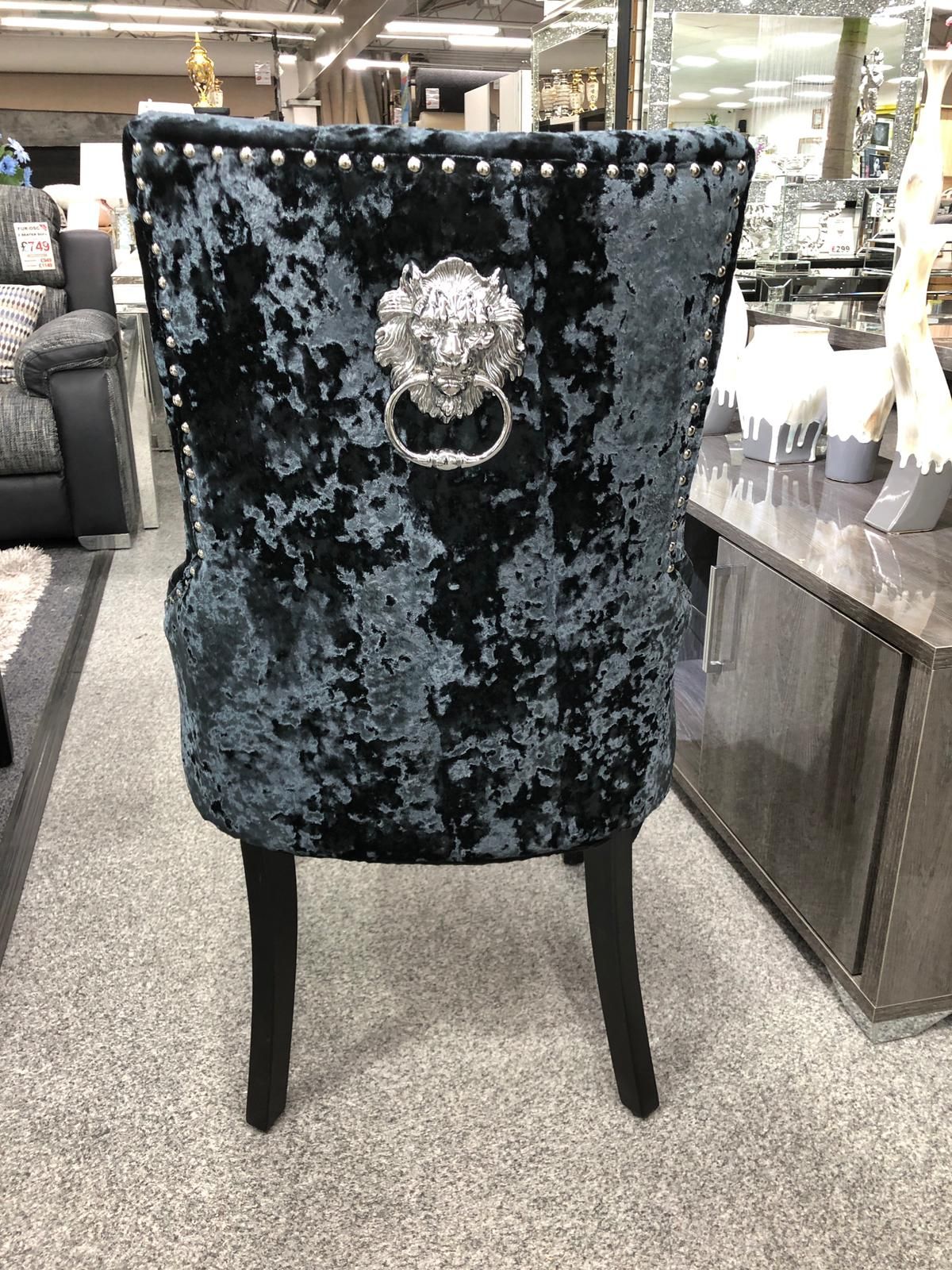 Crushed velvet dining chairs outlet with lion knocker