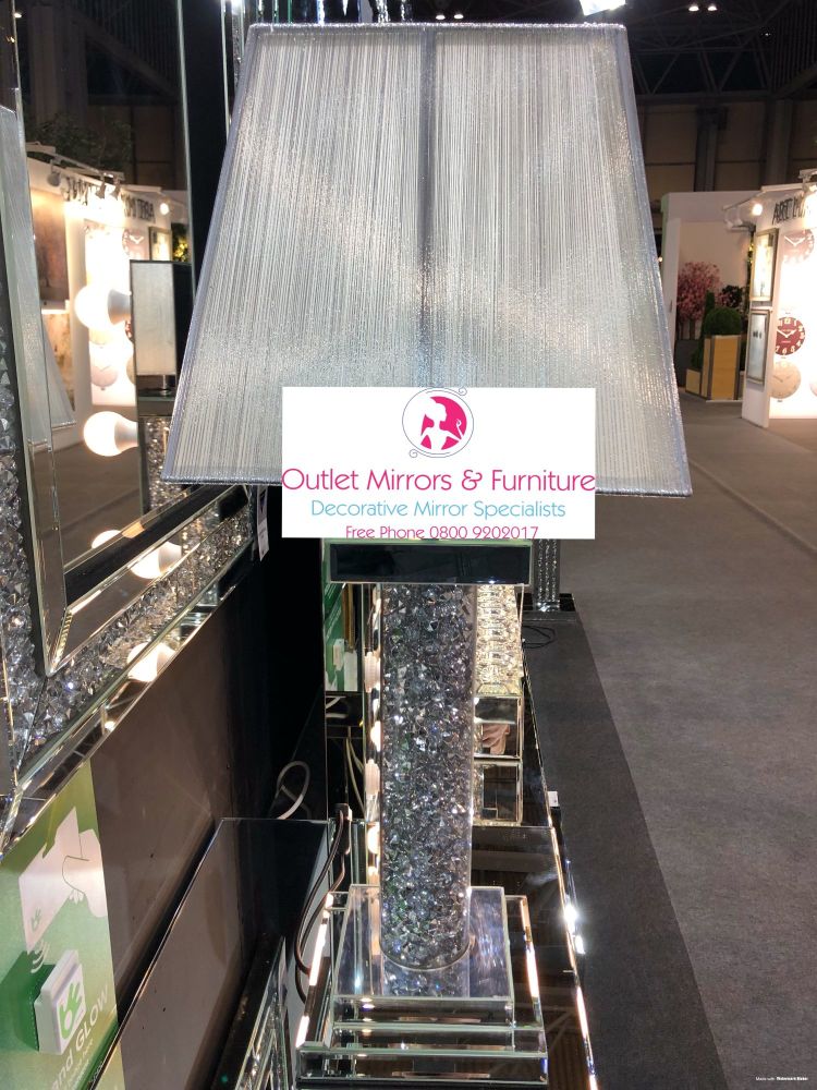 *Diamond Crush Crystal Pillar Mirrored Lamp with shade in stock