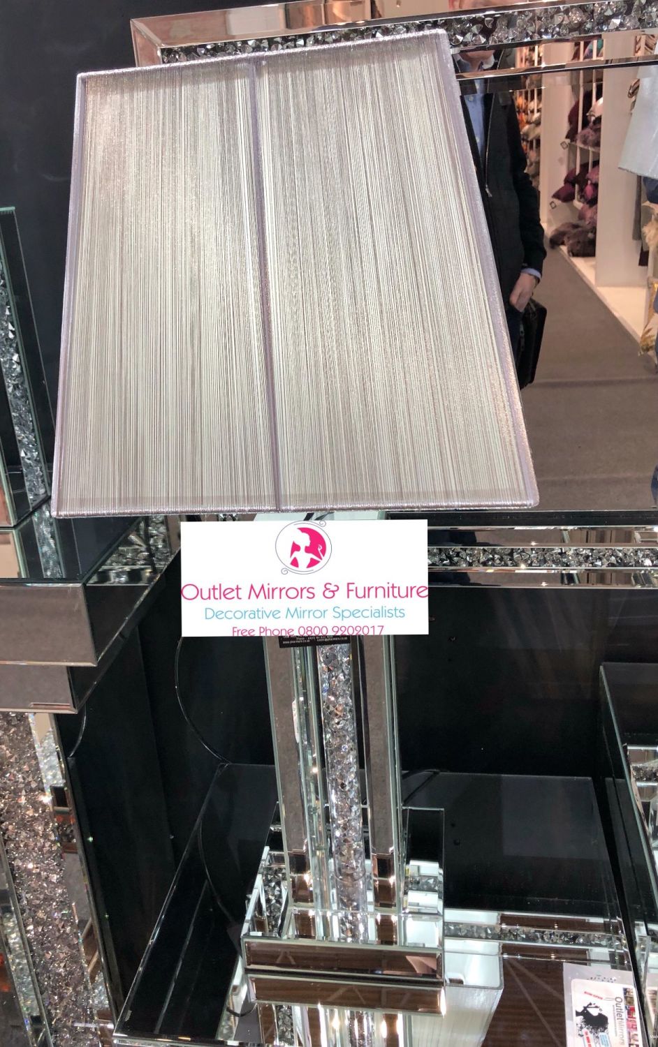 ^Diamond Crush Crystal Pillar 2 Mirrored Lamp with shade in stock