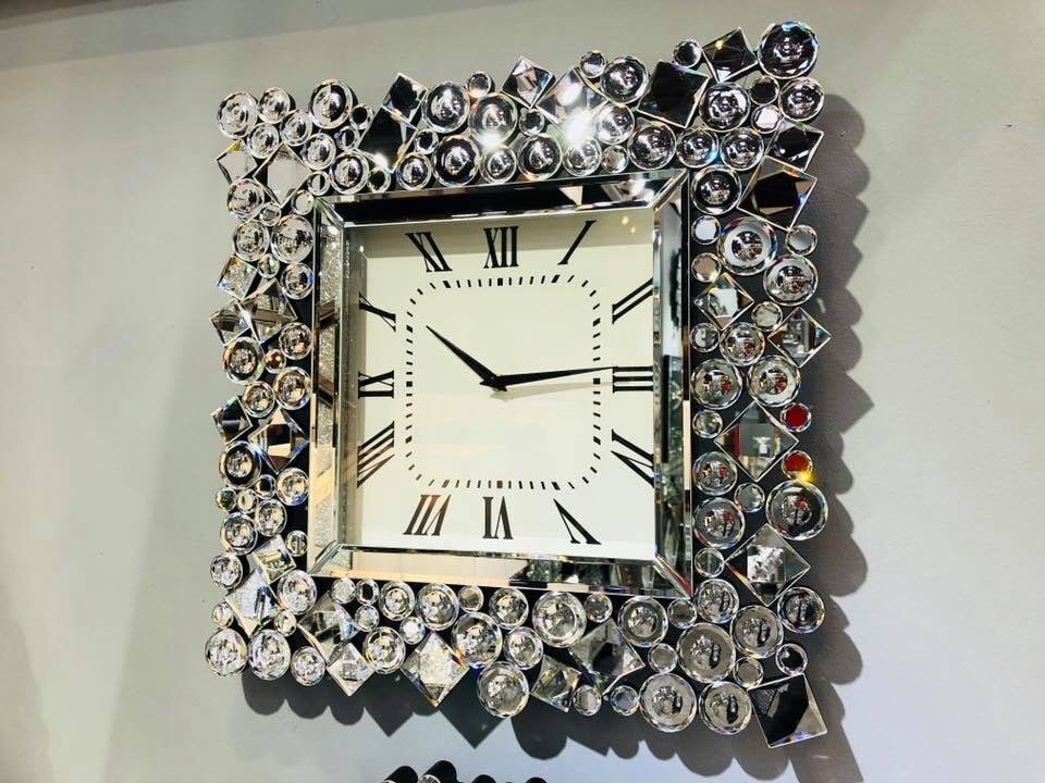 Jewel Crystal Wall Clock Square 48.5cm x 48.5cm In stock