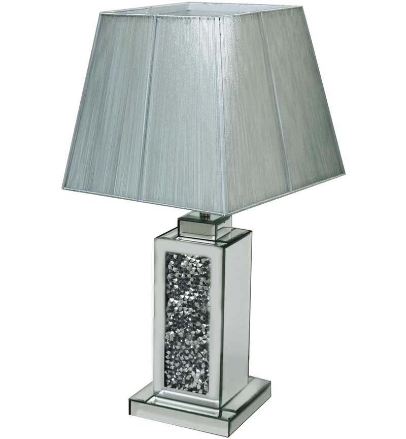 ^Diamond Crush Crystal Sparkle Mirrored wide Column Table Lamp in stock