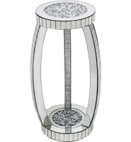 * Diamond Crush Sparkle Crystal round Mirrored Lamp Table with Mosaic trim