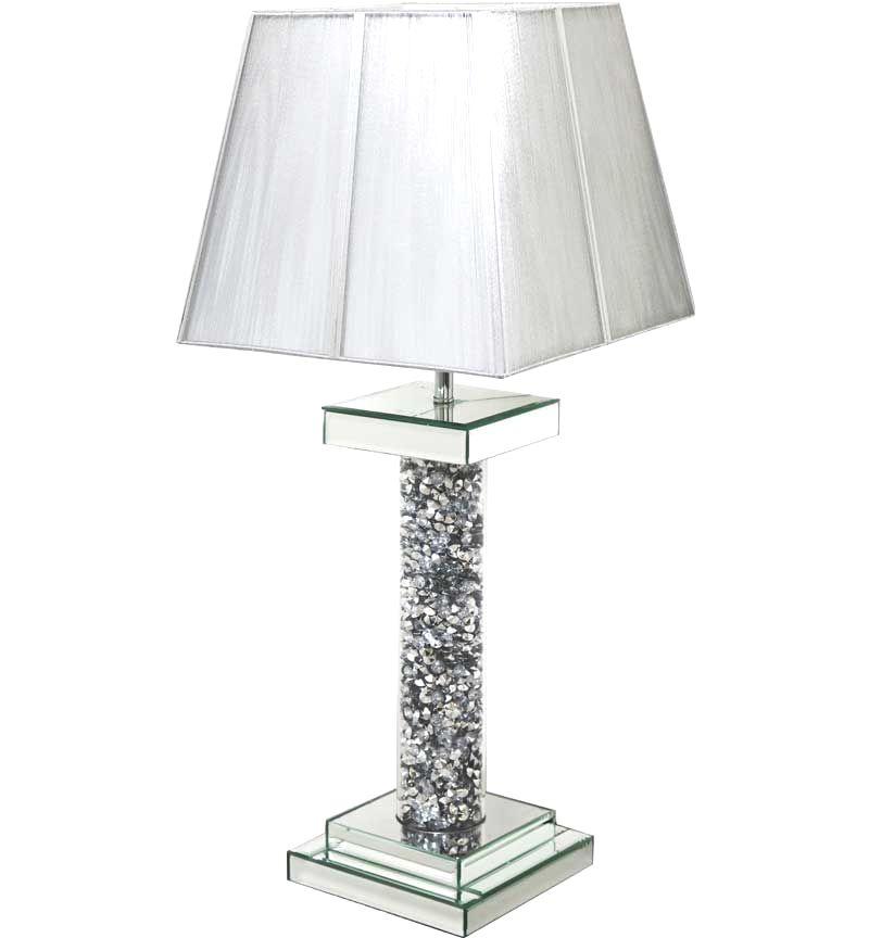 Sparkly Diamond Crush Crystal Pillar Tubular Mirrored Table Lamp Choice of Shade