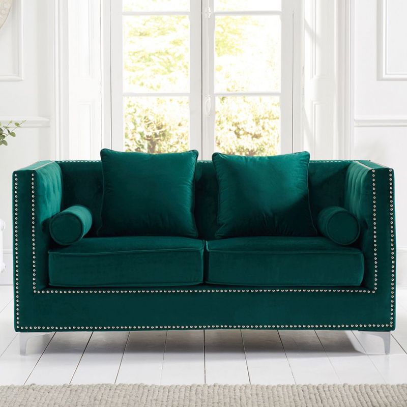 New England Velvet Button Studded 2 Seater Sofa in Green