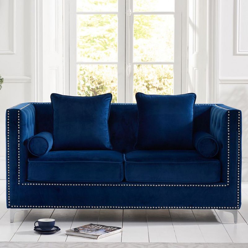 New England Velvet Button Studded 2 Seater Sofa in Royal Blue
