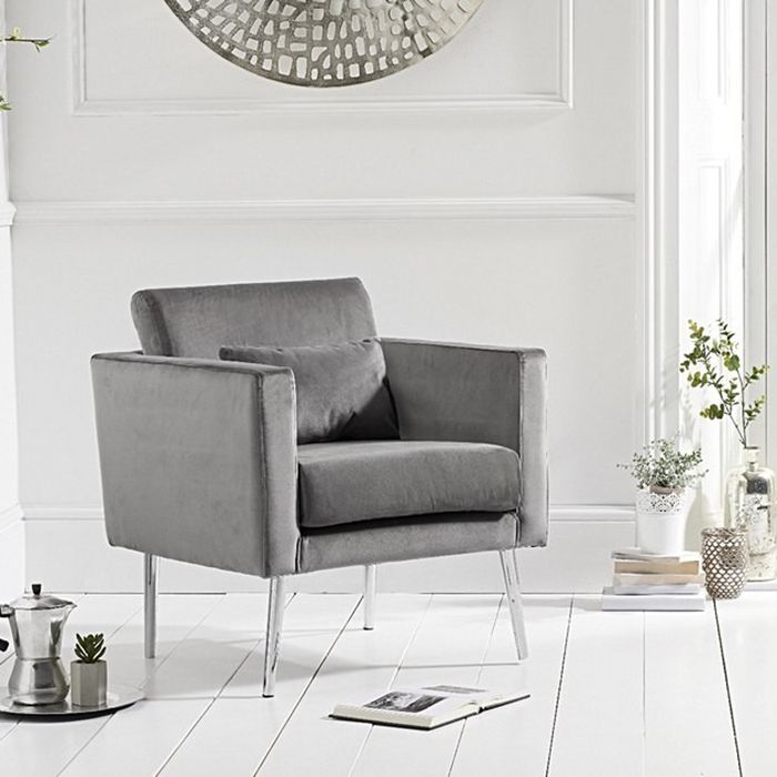 jeniffer Velvet & Chrome Feature Chair In Grey