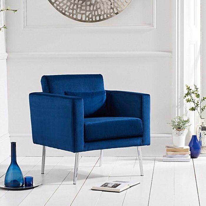 jeniffer Velvet & Chrome Feature Chair In Royal Blue